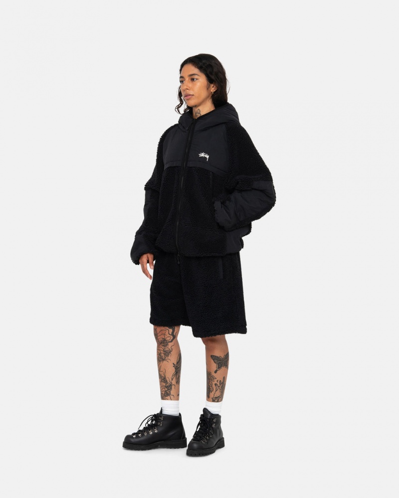 Stussy Sherpa Paneled Met Capuchon Jacket - Unisex Hoodies Zwart | MBEFT91994