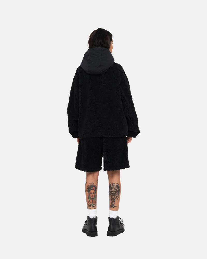 Stussy Sherpa Paneled Met Capuchon Jacket - Unisex Hoodies Zwart | MBEFT91994