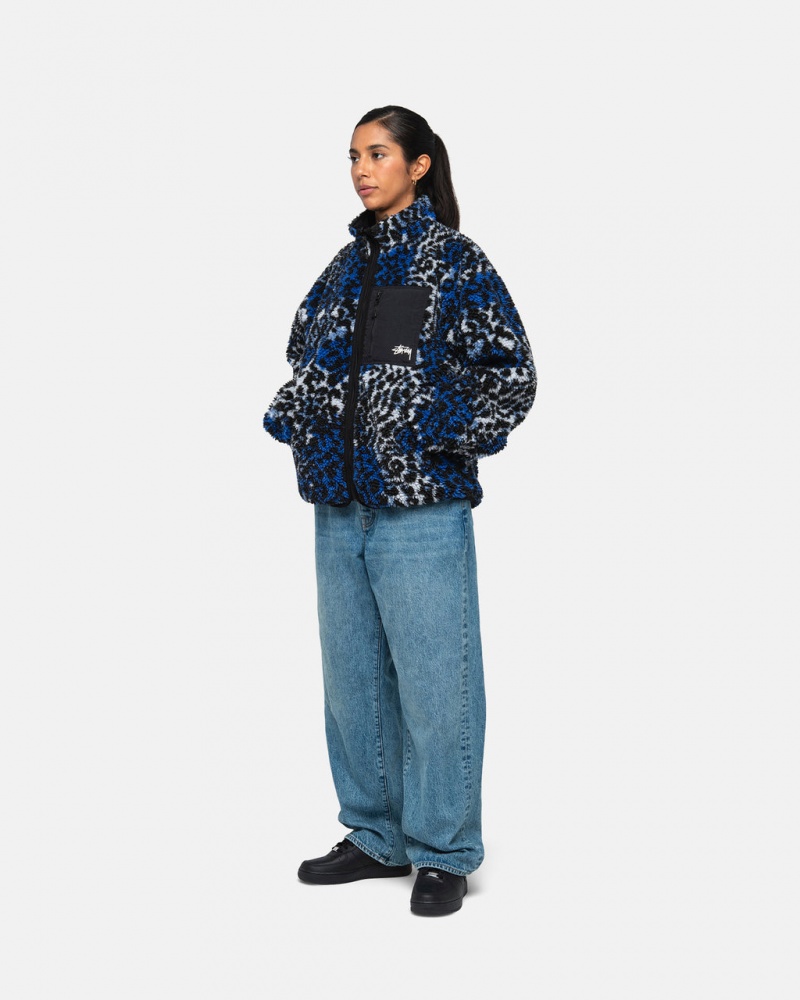 Stussy Sherpa Reversible Jacket - Unisex Jackets Blauw Leopard | UBEND36411