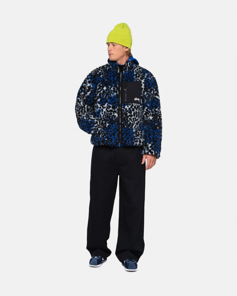 Stussy Sherpa Reversible Jacket - Unisex Jackets Blauw Leopard | UBEND36411