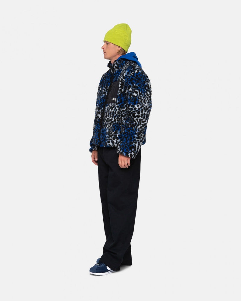 Stussy Sherpa Reversible Jacket - Unisex Jackets Blauw Leopard | UBEND36411