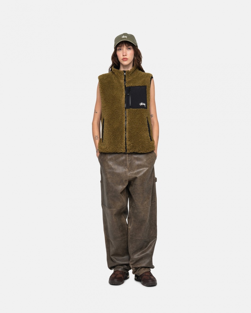 Stussy Sherpa Reversible Vest - Unisex Jackets Olijfgroen | UBEND15206