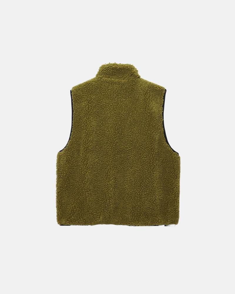 Stussy Sherpa Reversible Vest - Unisex Jackets Olijfgroen | UBEND15206