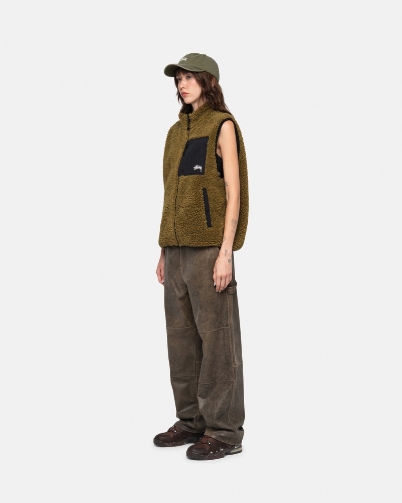 Stussy Sherpa Reversible Vest - Unisex Jackets Olijfgroen | UBEND15206