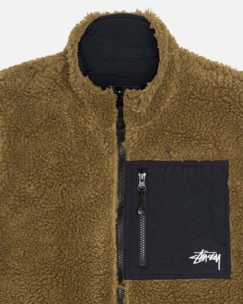 Stussy Sherpa Reversible Vest - Unisex Jackets Olijfgroen | UBEND15206