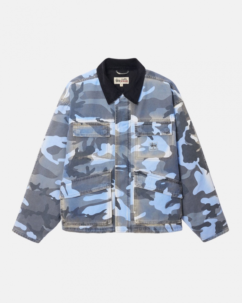 Stussy Shop Jacket Spray Dye Canvas - Unisex Jackets Blauw Camo | BENZX35229