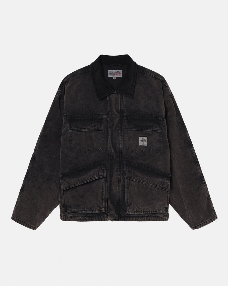 Stussy Shop Jacket Washed Canvas - Unisex Jackets Zwart | BEDFL65267