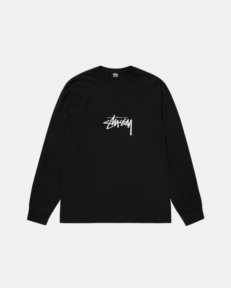 Stussy Small Stock LS Tee Pigment Dyed - Unisex Longsleeve Zwart | EBEHC10699