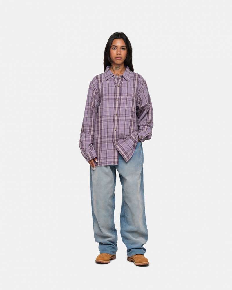 Stussy Stones Plaid Shirt - Unisex Tops Lavendel | BEJZR81654