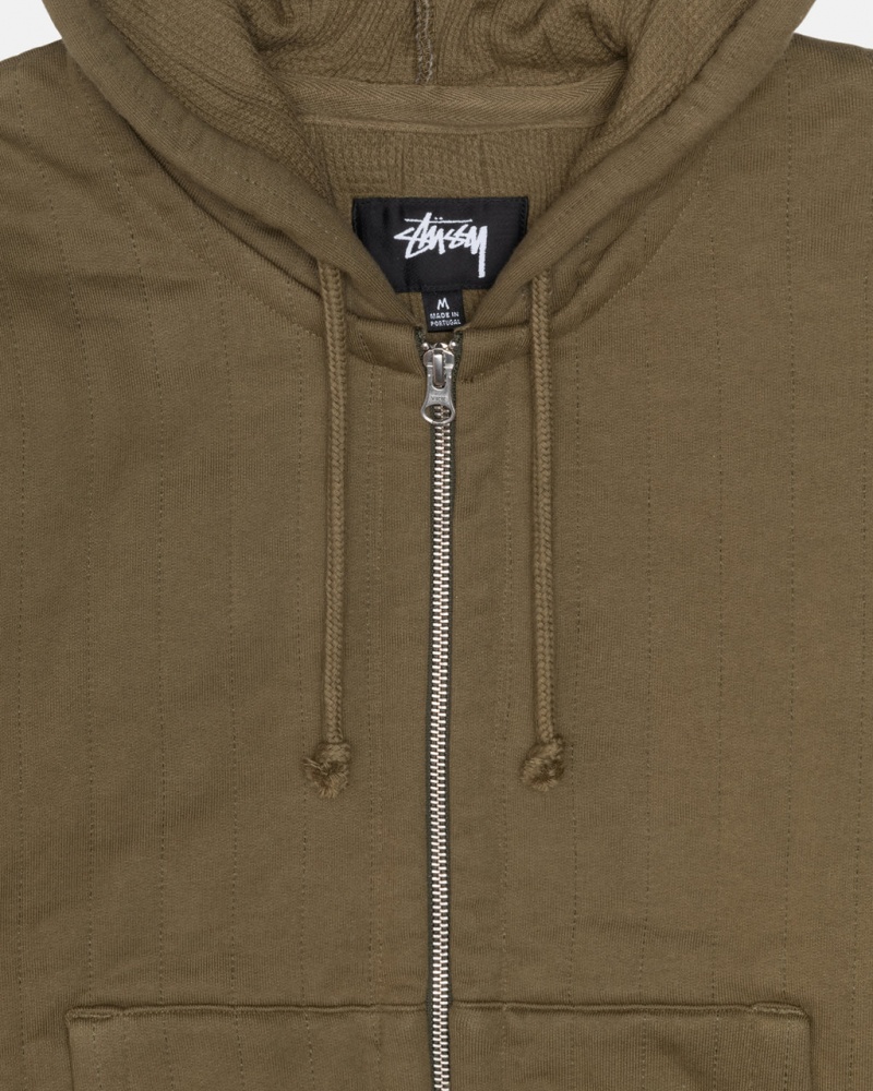 Stussy Vertical Gewatteerd Zip Hood - Unisex Hoodies Olijfgroen Groen | MBEHR85818