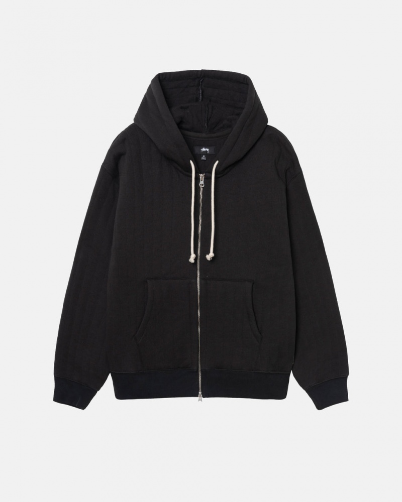 Stussy Vertical Gewatteerd Zip Hoodie - Unisex Hoodies Zwart | BEEAH32422