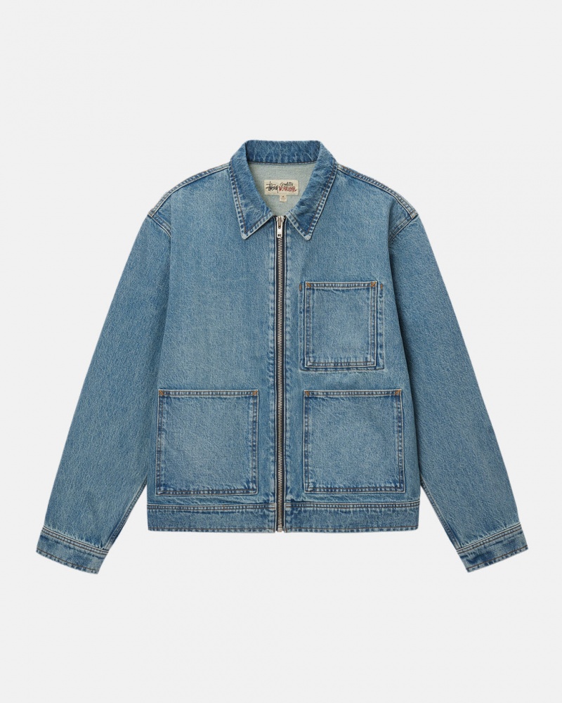 Stussy Zip Werk Jacket Denim - Unisex Jackets Blauw | BEQAV85044